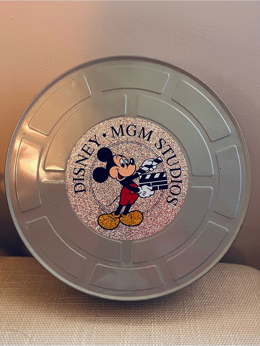 Disney Silver Film Reel Tin with Mickey Graphic